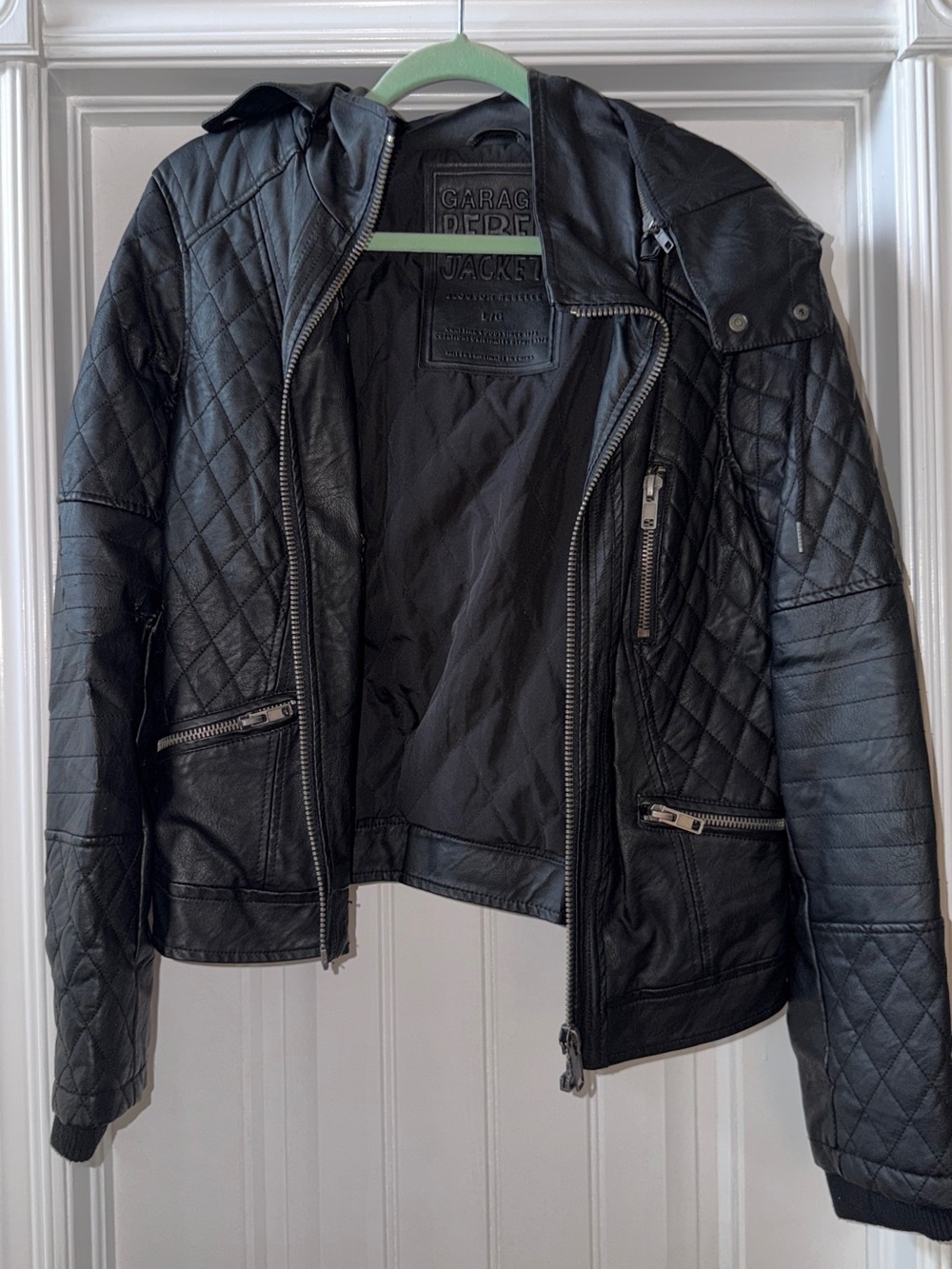 Garage Black Quilted Leather Jacket for Women